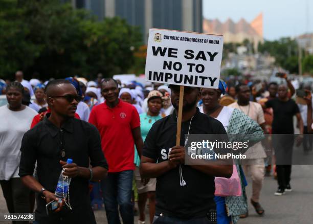 Catholic faithful stage a peaceful protest to condemn the rampant killing in Benue State, North Central of Nigeria in Abuja, Nigeria's capital on May...