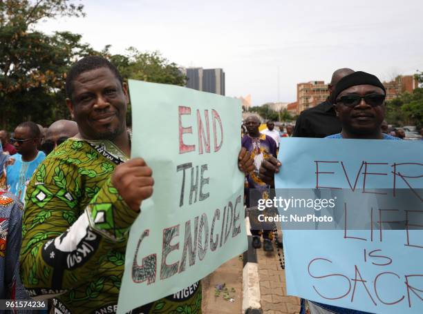 Catholic faithful stage a peaceful protest to condemn the rampant killing in Benue State, North Central of Nigeria in Abuja, Nigeria's capital on May...