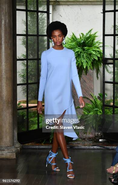 Model walks the runway at Oscar De La Renta Resort 2019 Runway Show at Academy Mansion on May 22, 2018 in New York City.