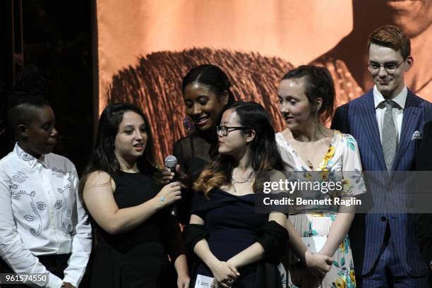 Students are seen on stage at Gordon Parks Foundation: 2018 Awards Dinner & Auction at Cipriani 42nd Street on May 22, 2018 in New York City.