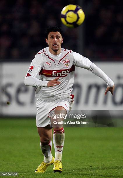 Ciprian Marica of Stuttgart runs with the ball during the Bundesliga match between SC Freiburg and VfB Stuttgart at the Badenova Arena on January 22,...