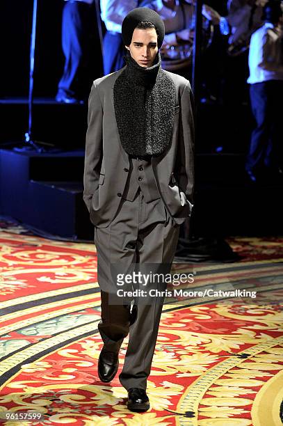 Model walks the runway at the Wooyoungmi fashion show during Paris Menswear Fashion Week Autumn/Winter 2010 on January 24, 2010 in Paris, France.