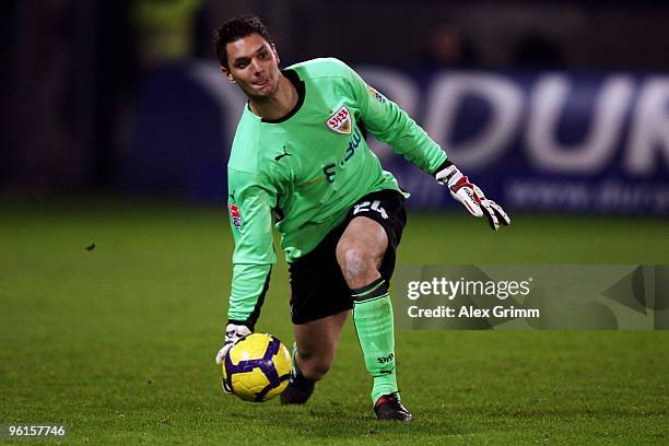 Goalkeeper Sven Ulreich of Stuttgart in action during the Bundesliga match between SC Freiburg and VfB Stuttgart at the Badenova Arena on January 22,...