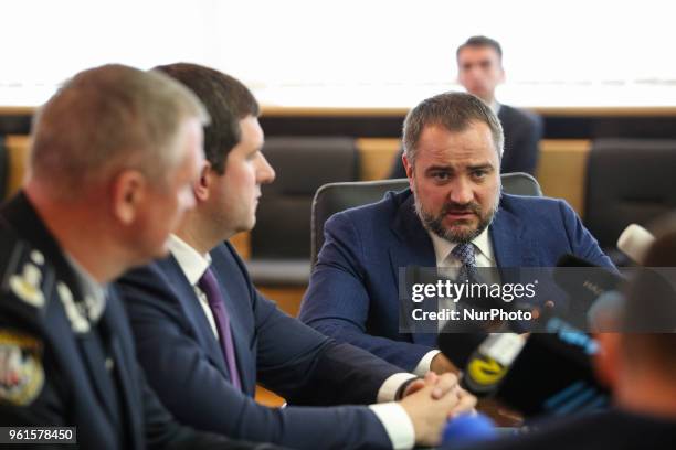 President of Football Federation of Ukraine Andriy Pavelko talks to media during the press conference in Kyiv, Ukraine, May 22, 2018. Ukrainian...