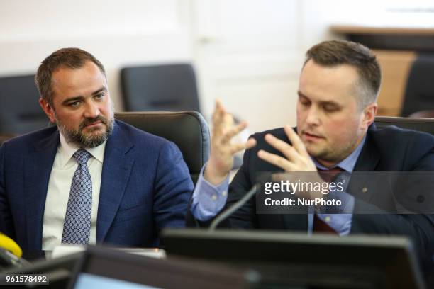 President of Football Federation of Ukraine Andriy Pavelko and the First Vice President of Football Federation of Ukraine Nazar Kholodnytsky talk to...