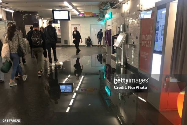 Heavy rain has flooded in the subway of Paris, France, on May 22, 2018.