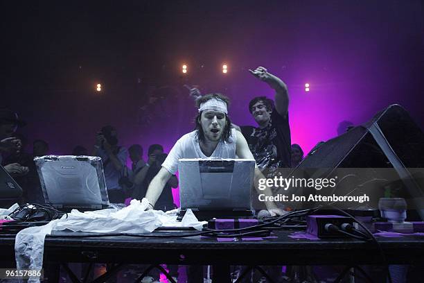 Gregg Gillis of Girl Talk performs on stage in concert at Enmore Theatre on January 25, 2010 in Sydney, Australia.