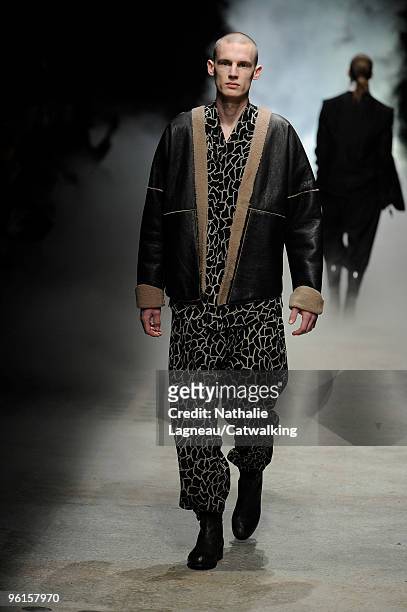 Model walks the runway at the Damir Doma fashion show during Paris Menswear Fashion Week Autumn/Winter 2010 on January 23, 2010 in Paris, France.