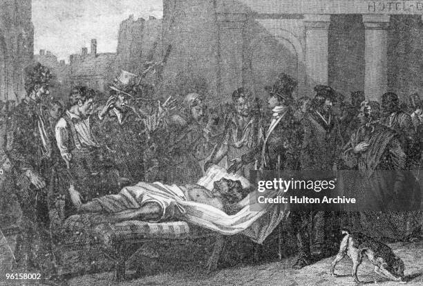 Victim of the cholera epidemic in Paris, 1832. Around 20,000 people died in the city during the outbreak, which began in the Ganges delta and swept...