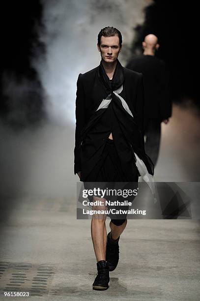 Model walks the runway at the Damir Doma fashion show during Paris Menswear Fashion Week Autumn/Winter 2010 on January 23, 2010 in Paris, France.