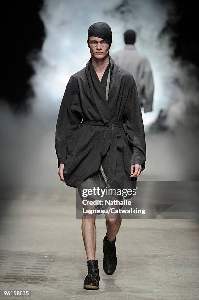 Model walks the runway at the Damir Doma fashion show during Paris Menswear Fashion Week Autumn/Winter 2010 on January 23, 2010 in Paris, France.