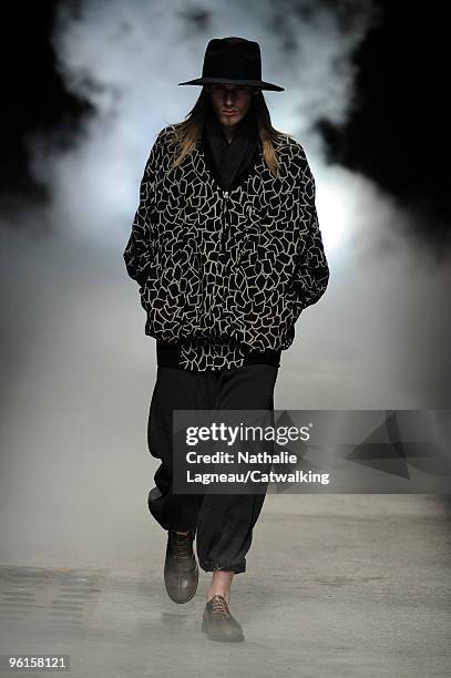 Model walks the runway at the Damir Doma fashion show during Paris Menswear Fashion Week Autumn/Winter 2010 on January 23, 2010 in Paris, France.