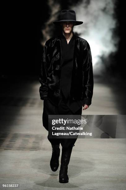 Model walks the runway at the Damir Doma fashion show during Paris Menswear Fashion Week Autumn/Winter 2010 on January 23, 2010 in Paris, France.