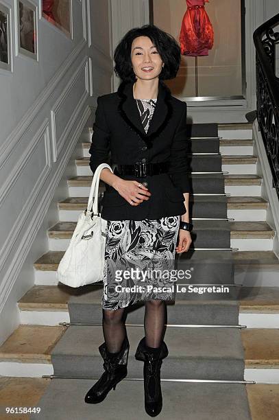 Maggie Cheung attends the Christian Dior Haute-Couture show as part of the Paris Fashion Week Spring/Summer 2010 at Boutique Dior on January 25, 2010...