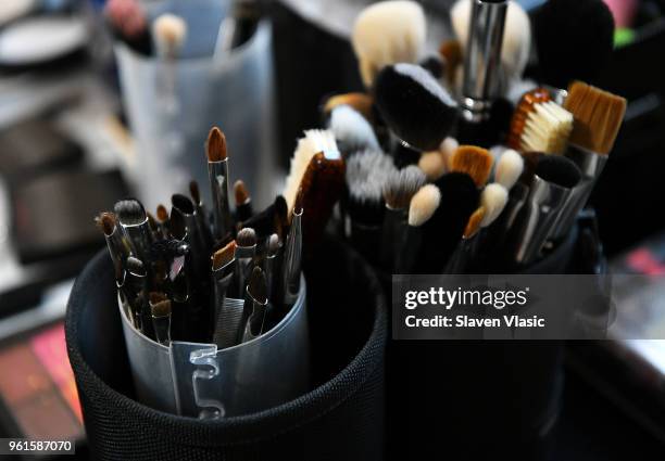 View of the hair and make-up products used backstage at Oscar De La Renta Resort 2019 Runway Show at Academy Mansion on May 22, 2018 in New York City.