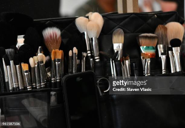 View of the hair and make-up products used backstage at Oscar De La Renta Resort 2019 Runway Show at Academy Mansion on May 22, 2018 in New York City.