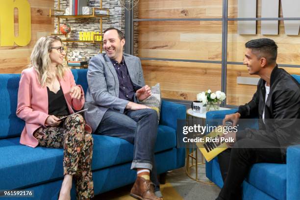 Co-host Kerri Dougherty, actor Tony Hale and co-host Tim Kash on the set of 'The IMDb Show' on May 15, 2018 in Studio City, California. This episode...