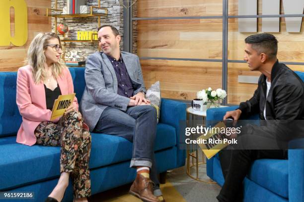 Co-host Kerri Dougherty, actor Tony Hale and co-host Tim Kash on the set of 'The IMDb Show' on May 15, 2018 in Studio City, California. This episode...