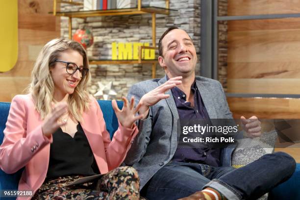 Co-host Kerri Dougherty and actor Tony Hale on the set of 'The IMDb Show' on May 15, 2018 in Studio City, California. This episode of 'The IMDb Show'...