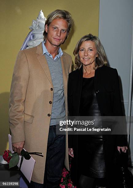 Arnaud Lamaire and Claire Chazal attends the Christian Dior Haute-Couture show as part of the Paris Fashion Week Spring/Summer 2010 at Boutique Dior...