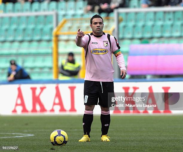 Fabrizio Miccoli of Palermo is shown in action during the Serie A match between Palermo and Fiorentina at Stadio Renzo Barbera on January 24, 2010 in...
