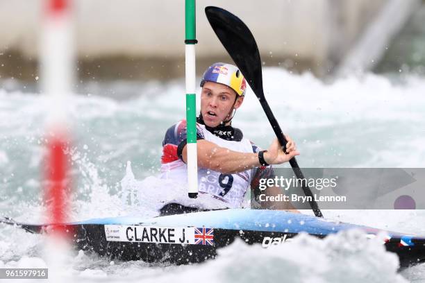 Joe Clarke in action during the British Canoe Slalom Media day ahead of the European Championships at Lee Valley White Water Centre on May 23, 2018...