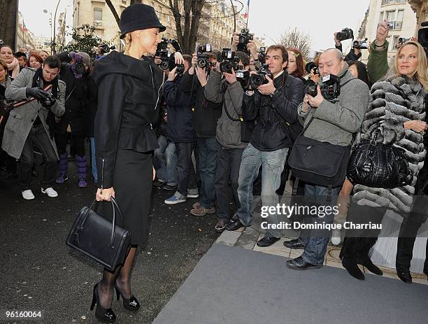 Helene de Fougerolles attends the Christian Dior Haute-Couture show as part of the Paris Fashion Week Spring/Summer 2010 on January 25, 2010 in...