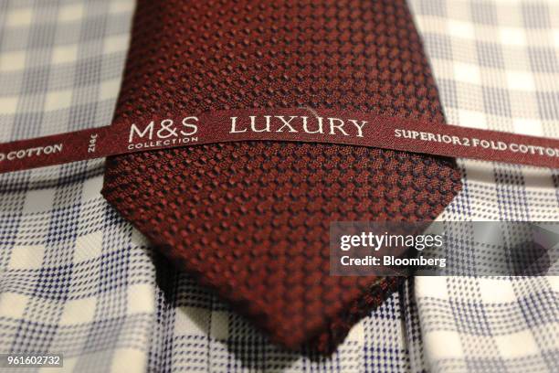 Gentlemen's shirt and tie from the 'Luxury' clothing range sits on display inside a branch of Marks & Spencer Group Plc in London, U.K., on Tuesday,...