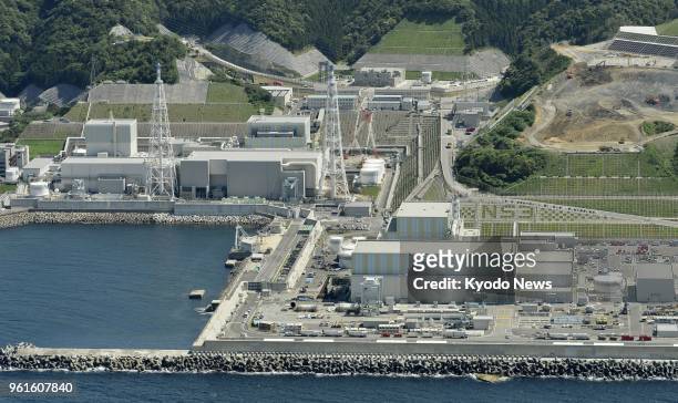 Photo taken from a Kyodo News helicopter on May 21 shows the No. 1, No. 2 and No. 3 reactors at Chugoku Electric Power Co.'s Shimane nuclear power...