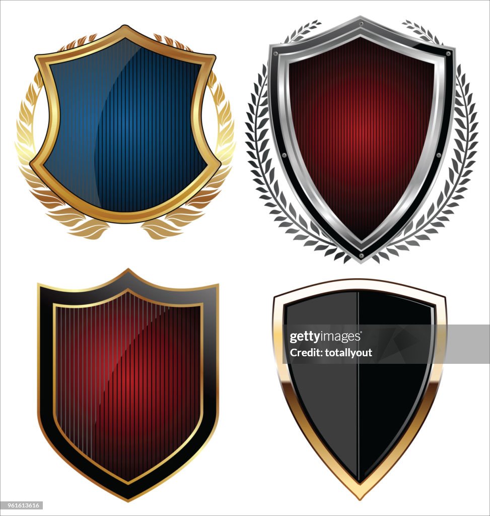 Shield Labels Golden Shield And Labels Design Collection High-Res Vector Graphic ...