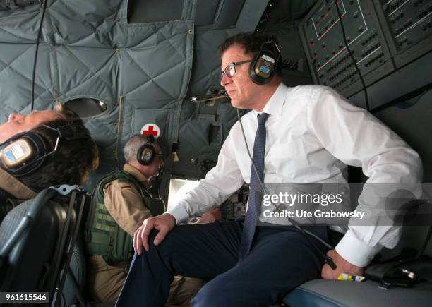 April 22: German Development Minister Gerd Mueller, CSU, in the cockpit of a Transall on the flight from Baghdad to Erbil in Iraq on April 22, 2018...