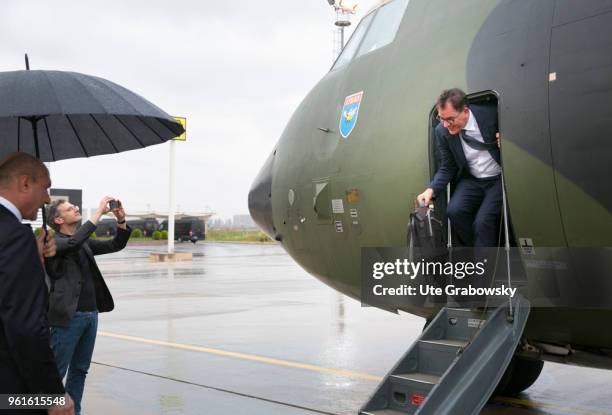 April 22: German Development Minister Gerd Mueller, CSU, steps out of a Transall at the airport of Erbil on April 22, 2018 in ERBIL, IRAQ.