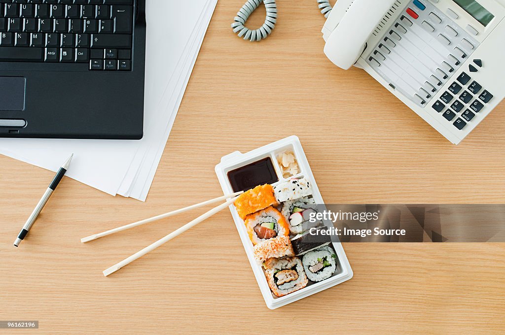 Sushi at desk