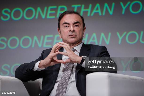 Carlos Ghosn, chairman of the alliance between Renault SA, Nissan Motor Co. And Mitsubishi Motors Corp., speaks during Bloomberg's Sooner Than You...