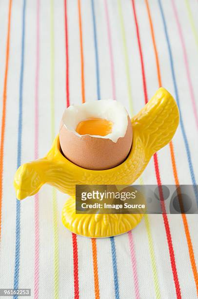 boiled egg in eggcup - eierbecher stock-fotos und bilder