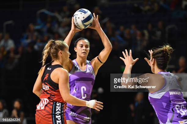 Holly Fowler of the Northern Stars looks to pass the ball during the round three ANZ Premiership match between the Mainland Tactix and the Northern...