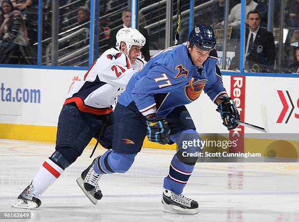 Pavel Kubina of the Atlanta Thrashers skates against the Washington Capitals at Philips Arena on January 9, 2010 in Atlanta, Georgia.