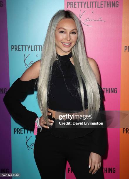 Personality Corinne Olympios attends the PrettyLittleThing x Karl Kani event at Nightingale Plaza on May 22, 2018 in Los Angeles, California.