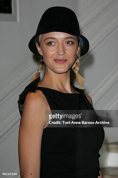 Helene de Fougerolles poses as she arrives at the Christian Dior Haute-Couture show as part of the Paris Fashion Week Spring/Summer 2010 on January...