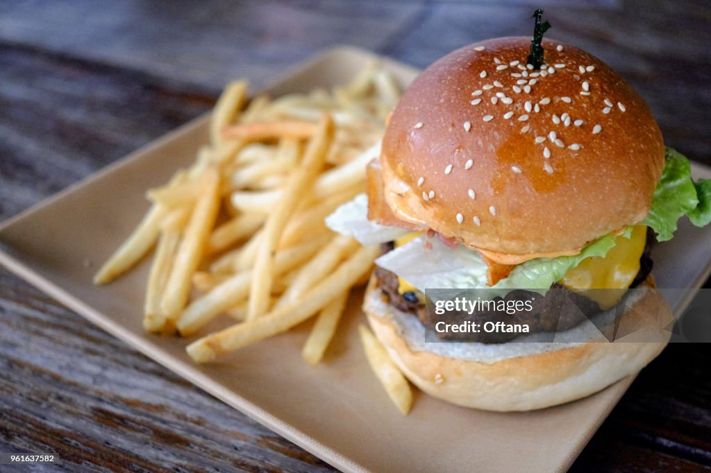 Burger and fries