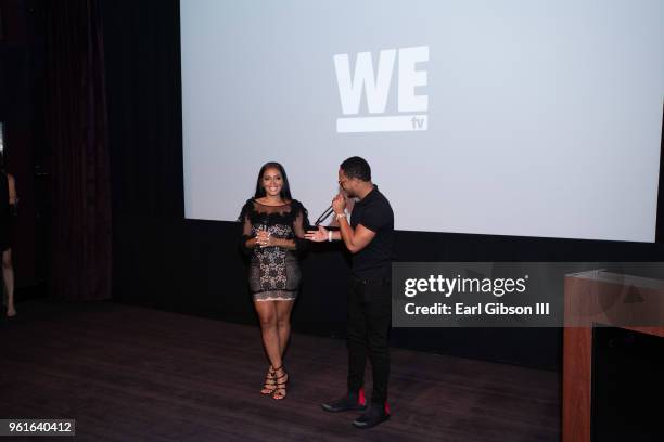 Angela Simmons and Romeo Miller speak onstage at the Premier of WEtv's Growing Up Hip Hop Season 4 on May 22, 2018 in West Hollywood, California.