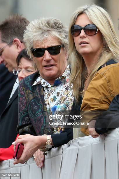 Singer Rod Stewart and his wife, Penny Lancaster attends the Pope Francis' weekly audience in St. Peter's square on May 23, 2018 in Vatican City,...