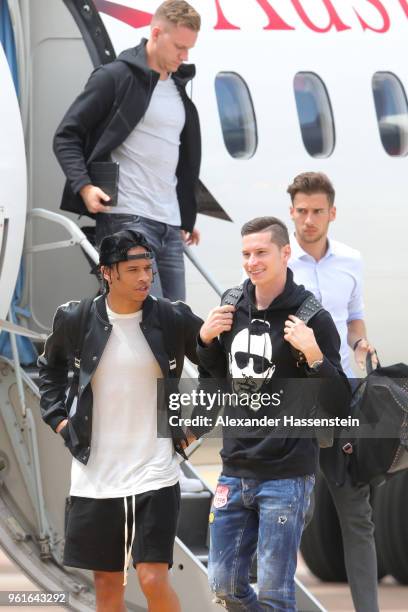 Leroy Sane, Bernd Leno, Julian Draxler and Leon Goretzka arrive with the German National team at Bolzano Airport for the Southern Tyrol Training Camp...