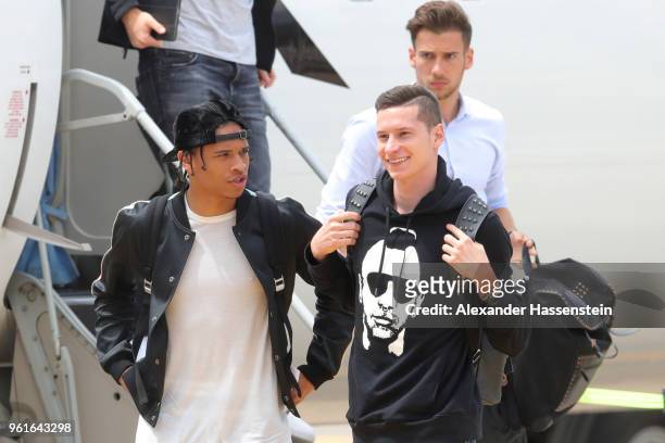 Leroy Sane, Julian Draxler and Leon Goretzka arrive with the German National team at Bolzano Airport for the Southern Tyrol Training Camp ahead of...