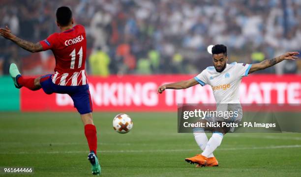 Marseille's Jordan Amavi and Atletico Madrid's Angel Correa battle for the ball during the UEFA Europa League final at Parc Olympique Lyonnais, Lyon.