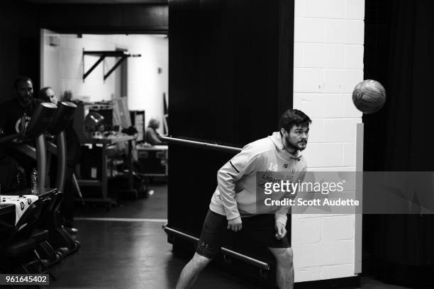 Chris Kunitz of the Tampa Bay Lightning plays soccer before the game against the Washington Capitals during Game Six of the Eastern Conference Final...