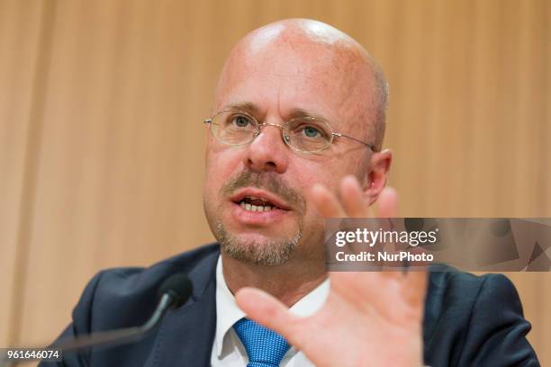 Andreas Kalbitz of Anti-immigration populist Alternative fuer Deutschland party is pictured during a press conference regarding an upcoming large...