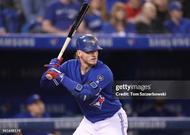 Josh Donaldson of the Toronto Blue Jays bats in the seventh inning during MLB game action against the Oakland Athletics at Rogers Centre on May 19,...
