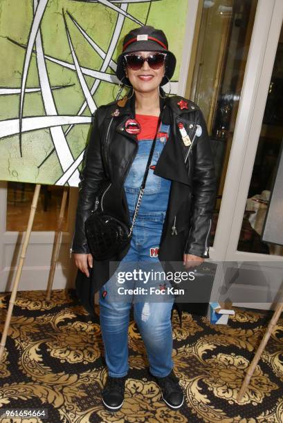 Singer Laam attends Citestars Press Conference at Hotel Saint Petersbourg on May 22, 2018 in Paris, France.