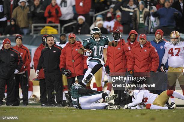 Wide Receiver DeSean Jackson of the Philadelphia Eagles runs the ball during the game against the San Francisco 49ers on December 20, 2009 at Lincoln...